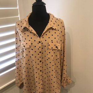 Tan and black polka dot blouse